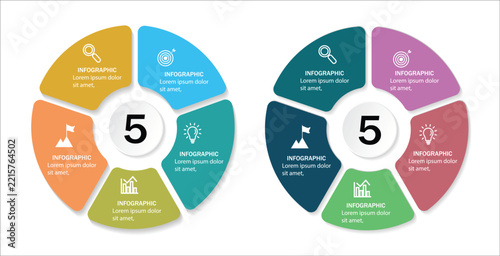 Circle  infographics set. Circular  with 5 steps, options. Process chart, cycle diagram for business presentation, report, brochure. Business concept with data processes.
