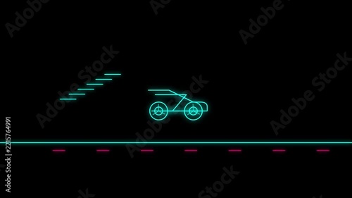 Abstract vehicle motion sequence with neon glow on black background representing digital data flow and progress