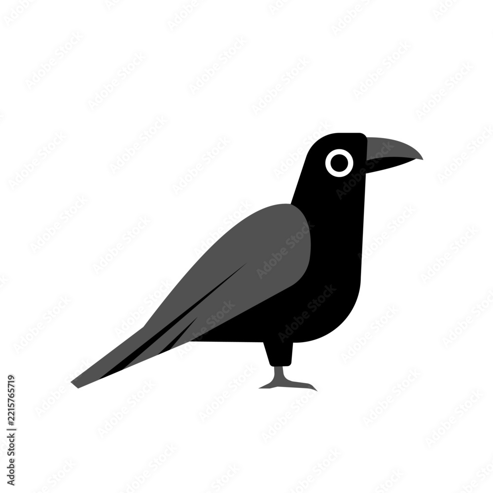 Fototapeta premium Black raven standing isolated, vector illustration
