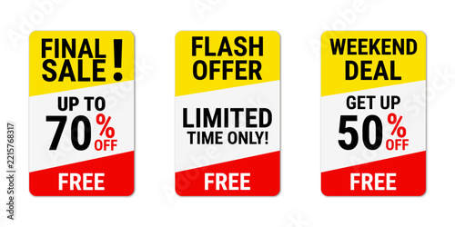 Set of three vertical sale banners with final sale flash offer and