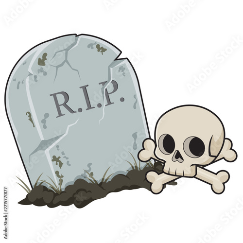 Halloween Tombstone and Skull Isolated on White Background