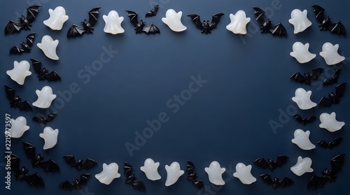 A spooky halloween border of ghosts and bats creates a festive and eerie atmosphere for seasonal celebrations and decorations