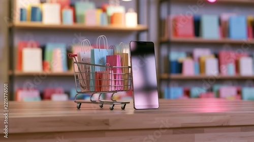 Shopping Cart Smartphone E-commerce, Online Shopping Concept