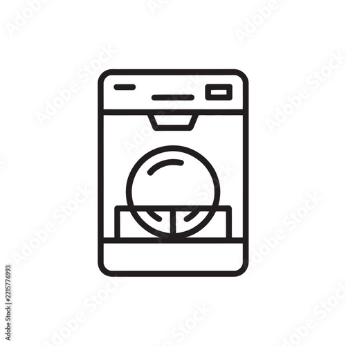 Outline vector icon of a dishwasher with a clean plate for kitchen appliance.