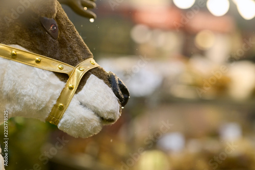 Plush Reindeer with Gold Harness and Christmas Lights