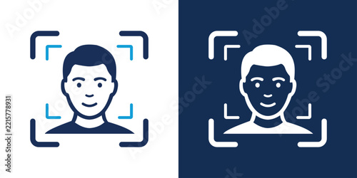 Facial recognition biometric scan icon, digital identity verification and face id security technology vector illustration