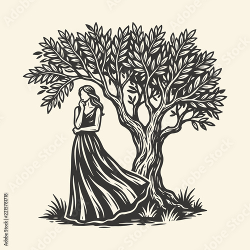 Woman-Under-Tree-Linocut