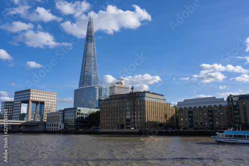 The Shard and Southwark Waterfront Across River Thames, London. 