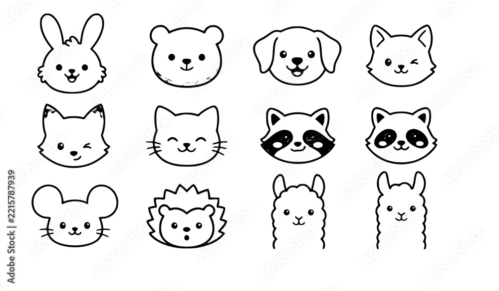 Fototapeta premium Adorable Woodland Animal Portraits Vector Collection for Baby Nursery Design