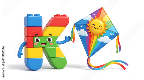 Cute Letter K with Kite – Kids Alphabet Education Illustration