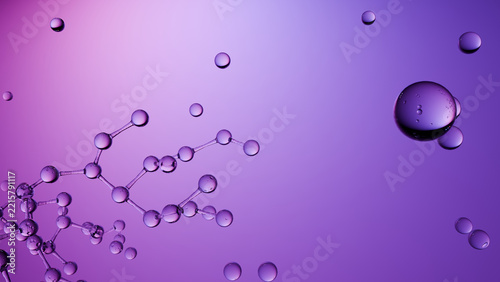 Purple molecule bubble science abstract chemistry liquid background with connected sphere pattern, floating droplet, gradient lab concept