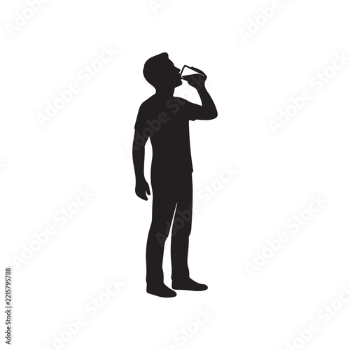Man drinks water silhouette icon vector flat design