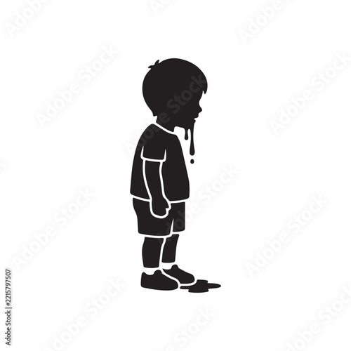 Excessive drooling boy kid silhouette icon vector flat design