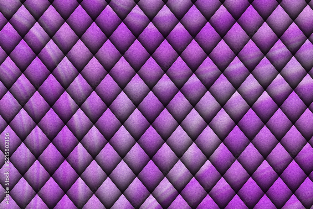Fototapeta premium Luxury 3D purple quilted texture with abstract dark geometric diamond pattern and soft marble noise grain background