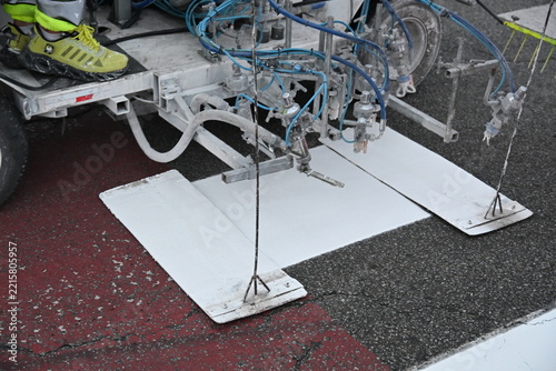 Road Marking Machine Painting Road Lines During Roadwork
