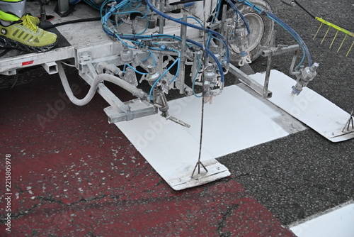 Road Marking Machine Painting Road Lines During Roadwork