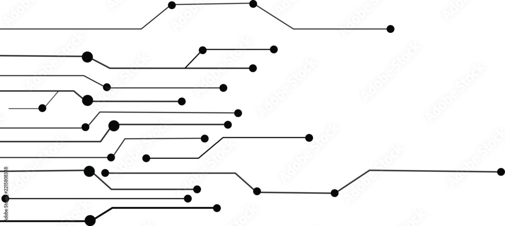 Obraz premium Vector abstract digital network lines and dots, black and white electronic connection background. Futuristic microchip vector frame