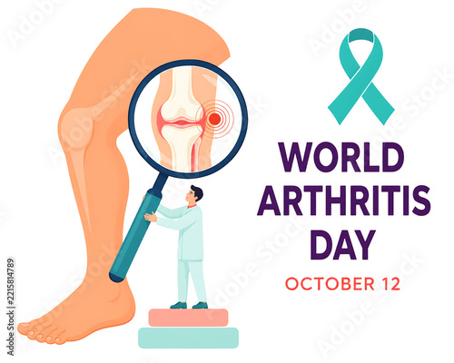 World Arthritis Day Awareness Illustration with Knee Joint, Doctor and Teal Ribbon Isolated on Transparent Background