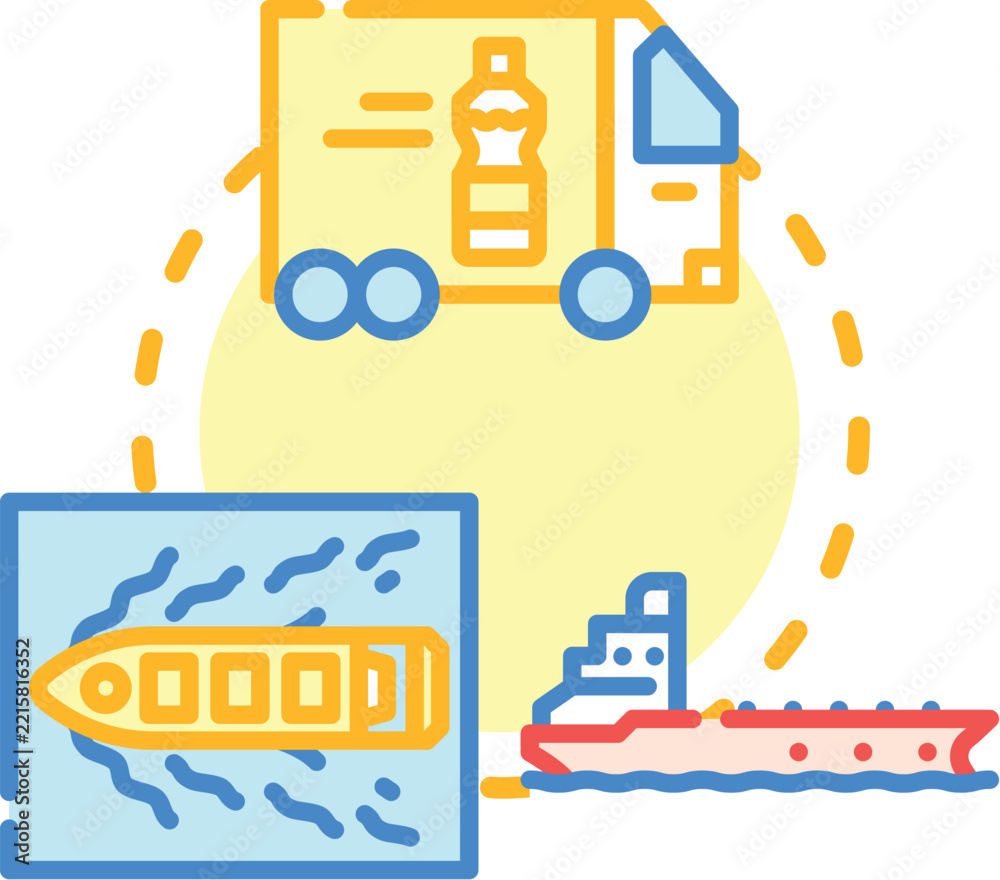 Fototapeta premium Oil tanker dispatching crude along a global transport timeline, illustrating the logistics of cargo shipping, energy delivery, and petroleum distribution between different vessels