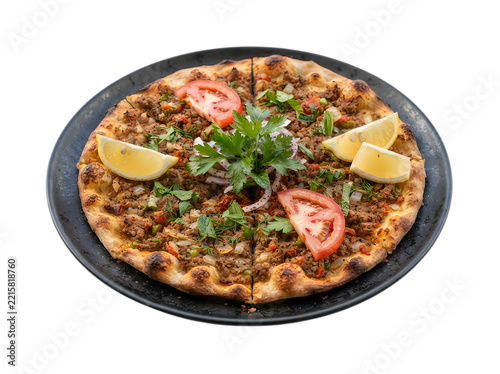 Delicious pizza with toppings on white plate