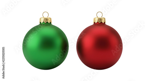 Red and green Christmas baubles isolated on a transparent background