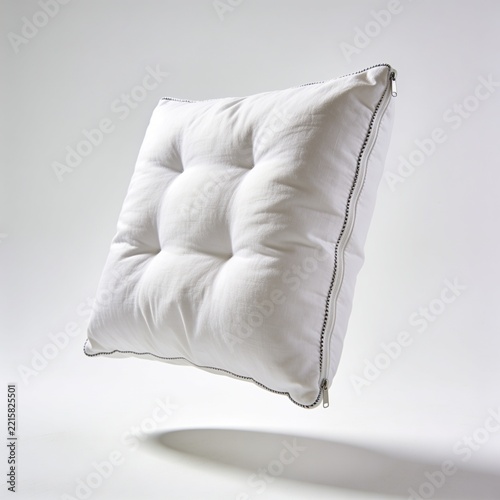 White square decorative throw pillow floating against a gray backdrop