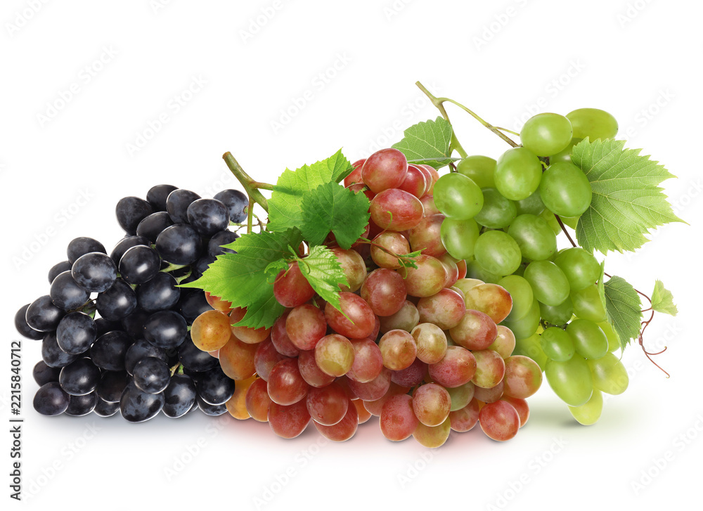 Fototapeta premium Grapes of different varieties isolated on white