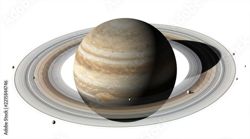 Planet ring concept 3D illustration of Jupiter with Saturn rings and moons in space