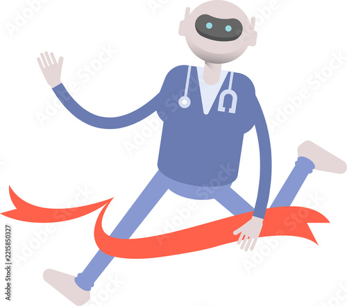 Doctor Robot Character Running at Finish Line
