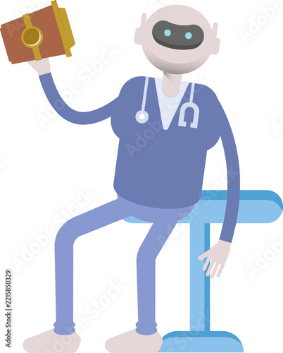 Doctor Robot Character Drinking Coffee
