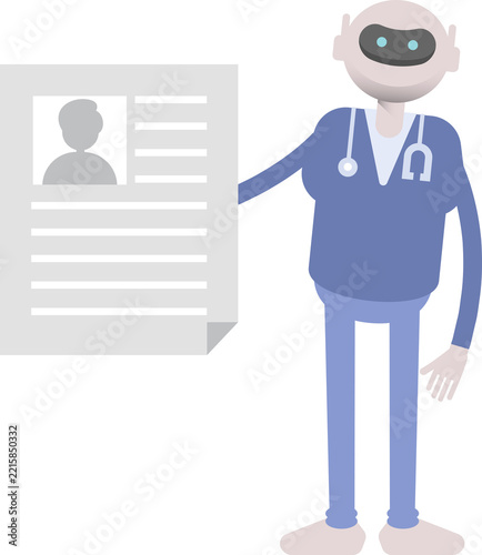 Doctor Robot Character Holding Job Application Document
