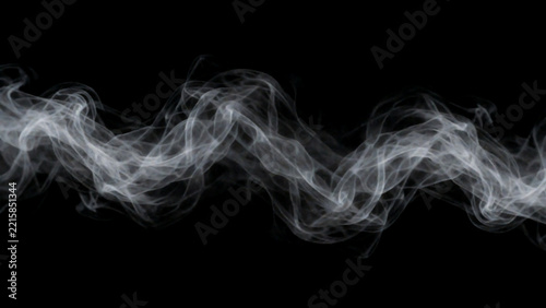 Thin wisps of white smoke floating across black background