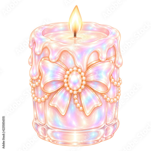Iridescent Pastel Pearl Candle with Ribbon Bow and Dripping Wax