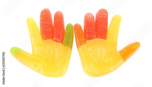 Two Gummy Hands on a White Background