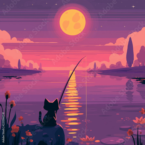 釣りする猫。ファンタジー