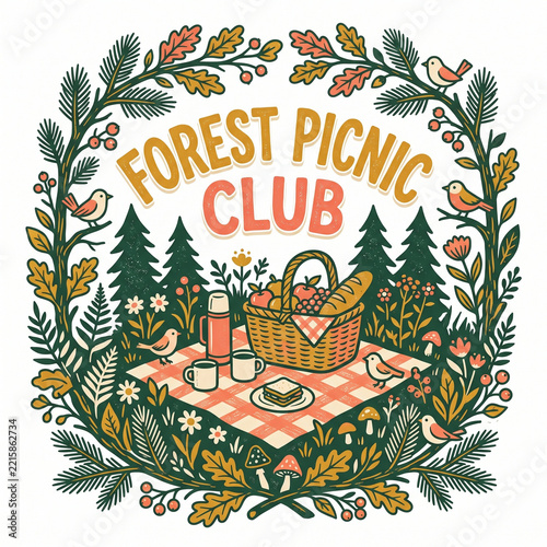 Forest picnic club t-shirt design isolated clipart transparent