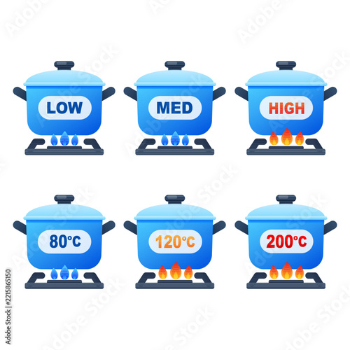 Gas stove heat levels set. vector illustration
