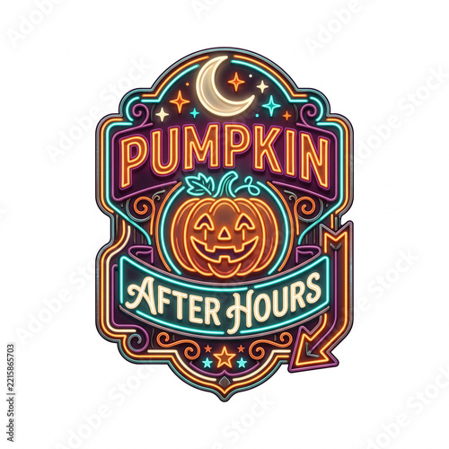 Halloween pumpkin after hours neon sign graphic for t shirt design