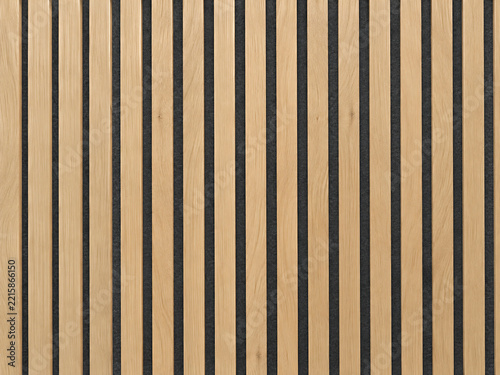 Modern slatted wood panel with dark gaps and natural wood grain texture keywords: wood, panel