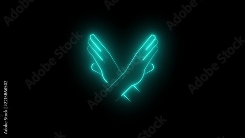 Play button icon with stock footage video asset text label, minimalist cyan graphic symbol on dark background for media interface
