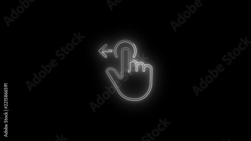 Neon Hand Gesture Swipe Left Icon Animation on Black Background for User Interface Navigation Design