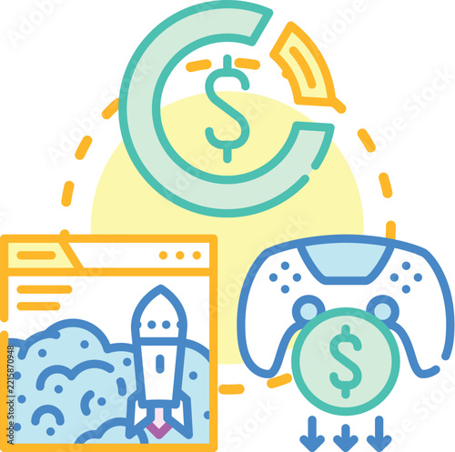 Startup backer icon presenting business investment concept, showing financial support and risk associated with funding initial business ventures