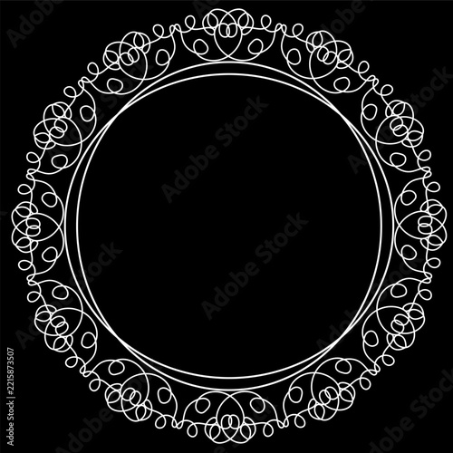 Delicate Round Floral Frame with Intricate Botanical Wreath and Fine Decorative Details, Elegant Vintage Border for Wedding Invitations, Logos and Labels