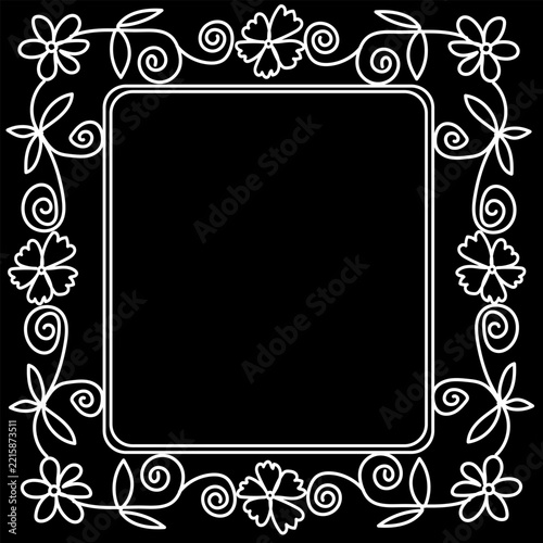 Gothic Black Ornamental Rectangular Frame with Intricate Floral Scrollwork, Elegant Decorative Border for Luxury Invitations, Certificates and Vintage Designs