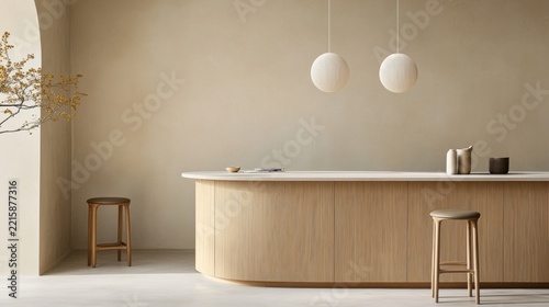 Refined Island Bar Design with Soft beige island bar curved cabinets sculptural pendants min Variation 2