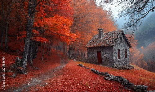 Vibrant autumn colors in the Aragonese Pyrenees, Spain