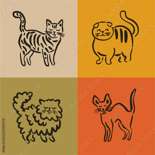 A collection of cute hand-drawn kittens in doodle style	
