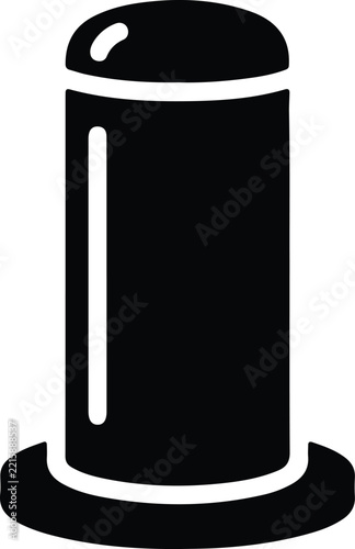 Minimalist black and white vector icon of a sturdy metal traffic bollard