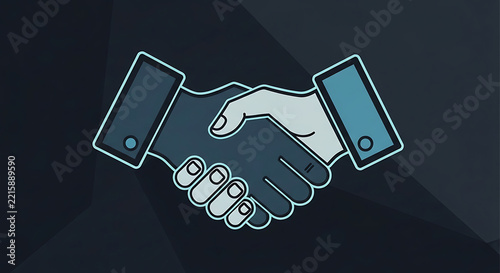 Stylized handshake icon representing a professional agreement between two people on a dark