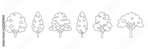 Hand Drawn tree line drawing set. Tree Collection, Minimal Botanical Trees, Nature Line Art for architectural entourage, landscape elevation and CAD diagram design.